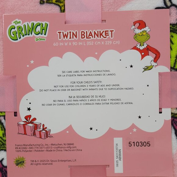 Dr. Seuss The Grinch Oversized Plush Throw Blanket 60X90" Twin Christmas Holiday - Picture 5 of 11